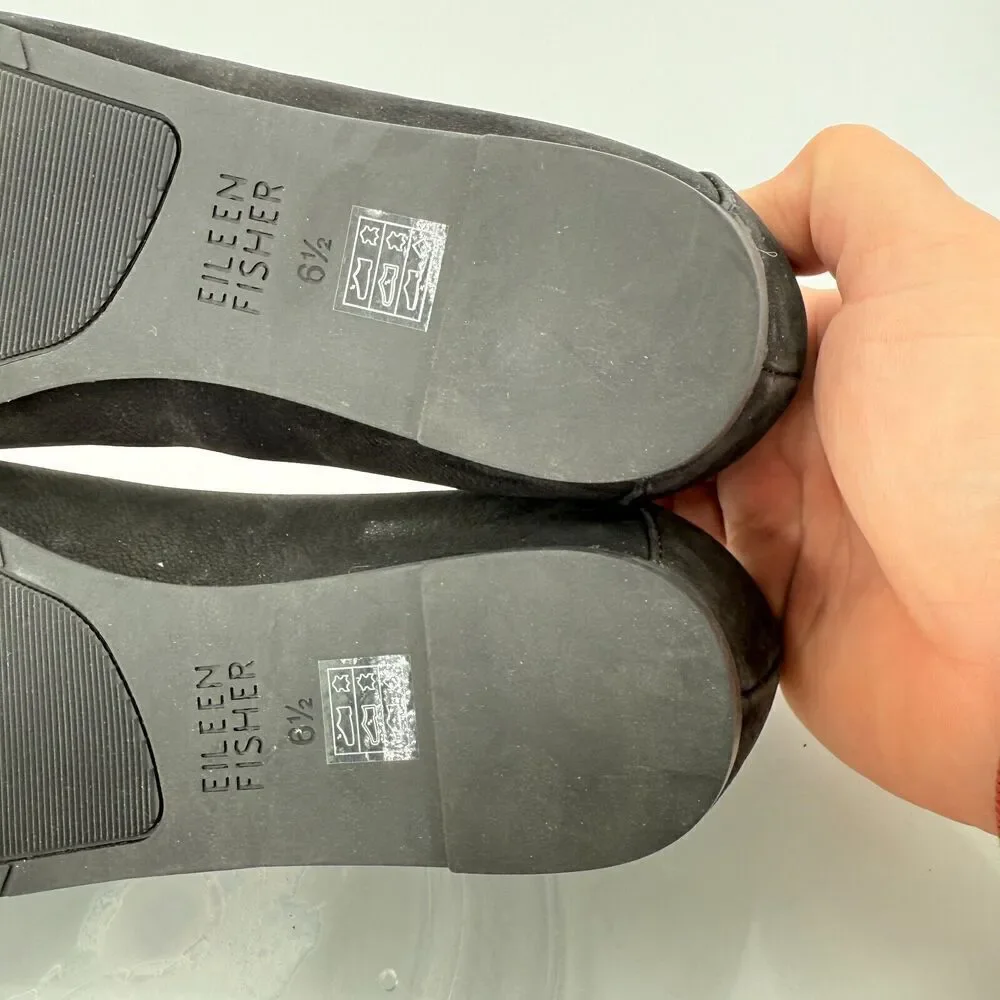 Eileen Fisher Womens Una Hidden Wedge Ballet Flats Sz 6.5 Black Suede Round Toe